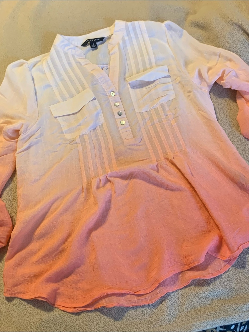 Zac & Rachel White to Peach Ombre Peasant Blouse Sz S